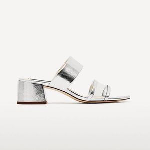 Zara 2 Strap Mid Heel Mule - Clear, Silver